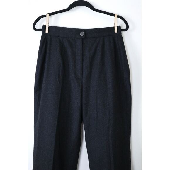 Vintage 1990s Chanel High Waisted Flat Front Wool Trousers Charcoal Gray - Picture 2 of 11